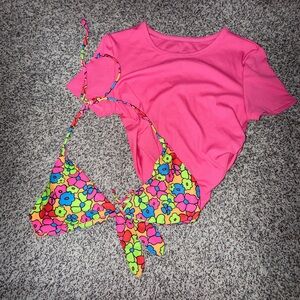 & Other Stories Bright Pink Ribbed Crop Top